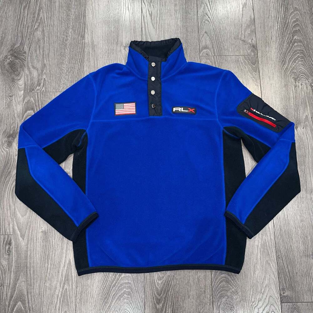 RLX Ralph Lauren USA Flag Fleece Snap Pullover Jacket Blue Men's Size M